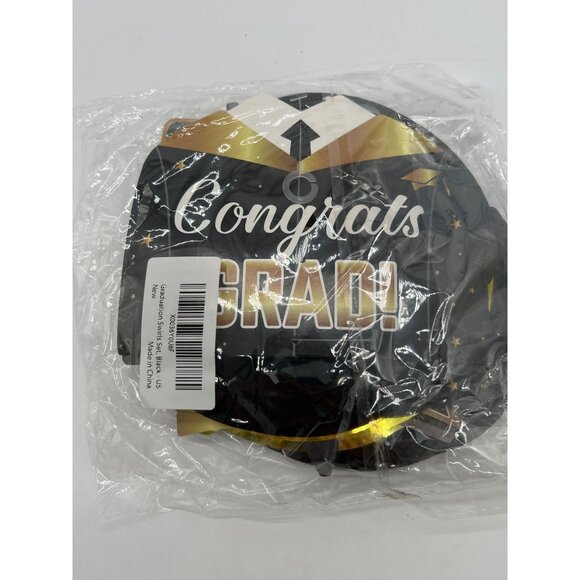 Graduation Swirl Decorations Set Black & Gold 2022 Congrats Grad Party Supplies - Picture 3 of 7